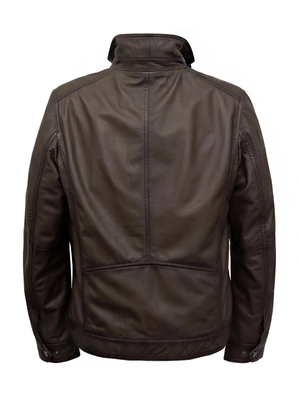  Full Zip Brown Leather Jacket for Mens