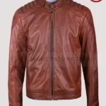 Men Brown Real Leather Padded Biker Jacket