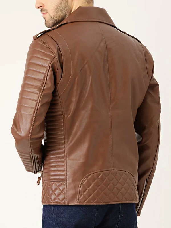 Mens Asymmetric Brown Biker Leather Jacket