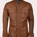 Mens Four Pockets Brown Leather Jacket