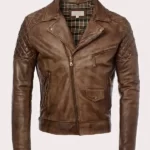 Mens Brown Leather Motorcycle Jacket