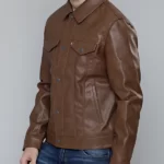 Mens Shirt Collar Brown Leather Jacket