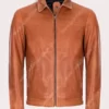 Shirt Collar Brown Leather Jacket Men