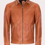 Mens Brown Leather Shirt Collar Jacket