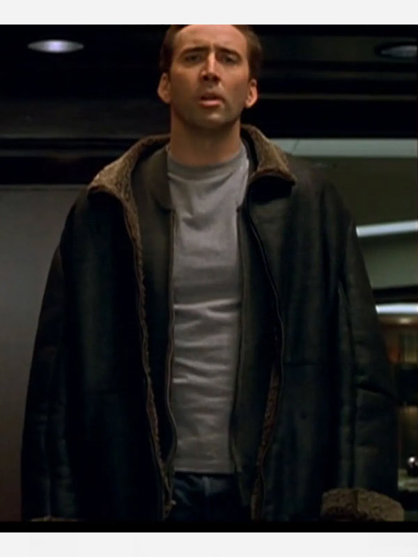 The Family Man Nicolas Cage Black Leather Shearling Jacket