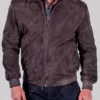 Mens Dark Brown Suede Bomber Jacket