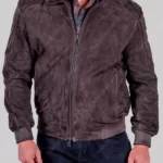 Dark Brown Suede Bomber Jacket Mens