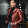 WWE Rhea Ripley Brown Leather Biker Jacket