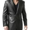 Two Button Black Leather Blazer Mens