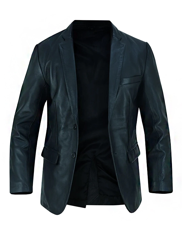 Black Luxurious Leather Blazer Men