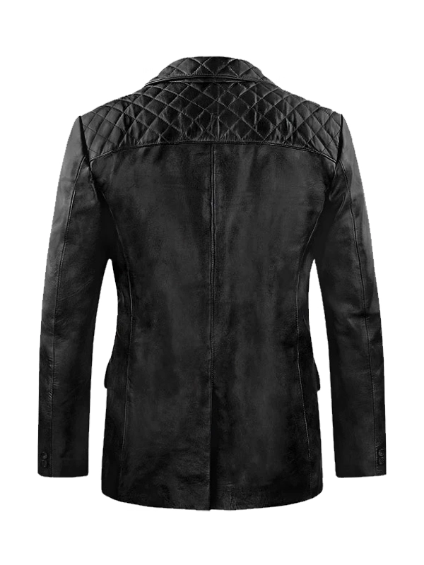 Black Quilted Style Leather Blazer for Mens