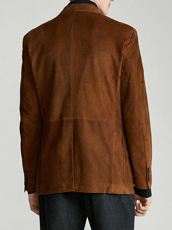 Brown Classic Suede Leather Blazer for Mens