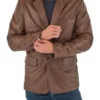 Brown Leather Flap Pocket Blazer for Mens