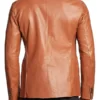 Brown Leather Single Button Blazer Mens