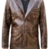 Distressed Brown Vintage Leather Blazer for Mens