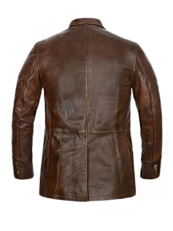 Four Pockets Brown Leather Blazer for Mens