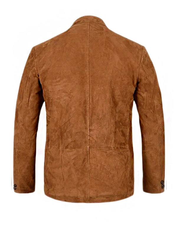 Four Pockets Brown Suede Leather Blazer for Mens