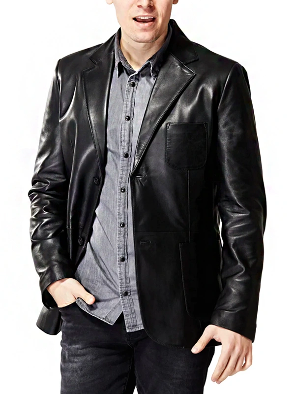 Jet Black Gentlemen Leather Blazer