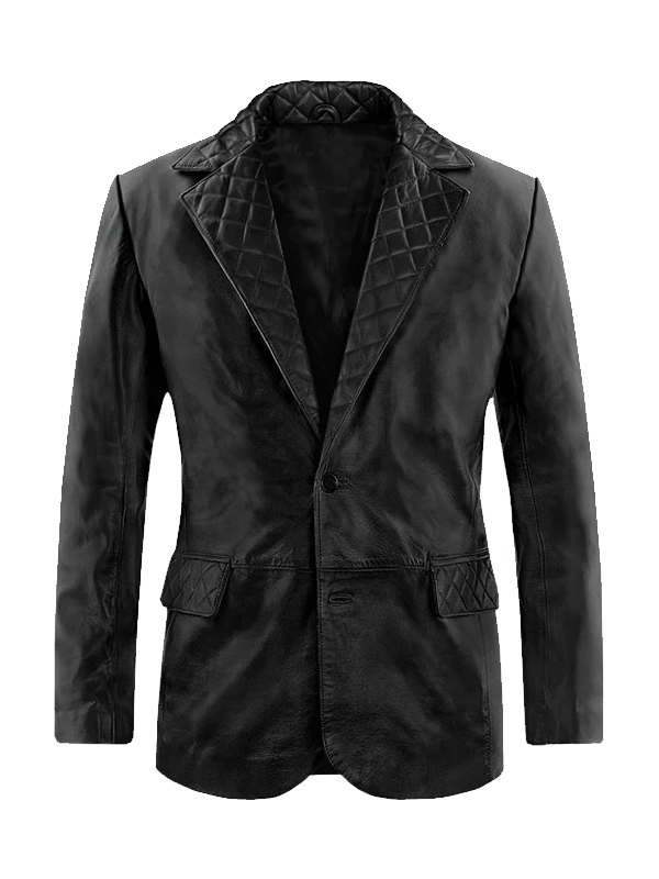 Mens Black Quilted Style Leather Blazer