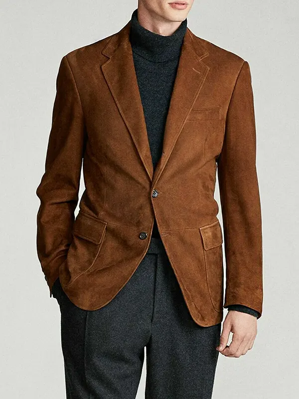 Mens Brown Classic Suede Leather Blazer