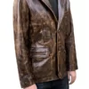 Mens Brown Distressed Leather Blazer