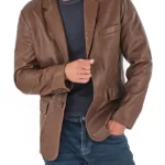 Mens Brown Flap Pocket Leather Blazer