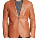 Mens Brown Single Button Leather Blazer