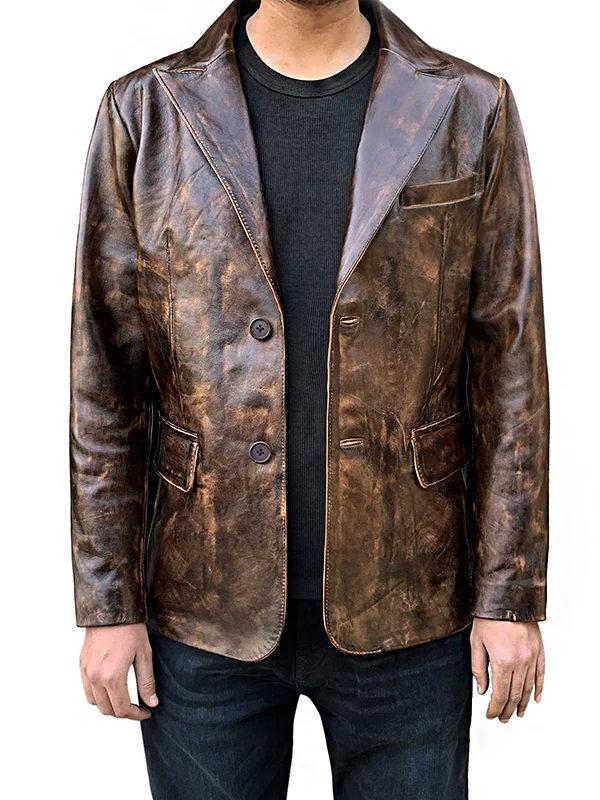 Mens Brown Vintage Leather Blazer