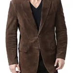 Mens Chocolate Brown Suede Leather Blazer