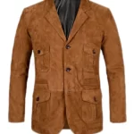 Mens Four Pockets Suede Leather Blazer