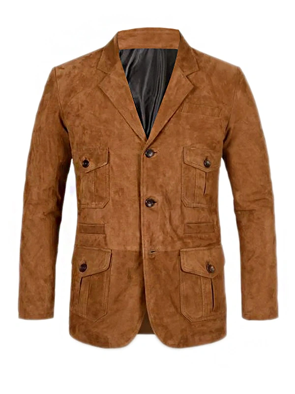 Mens Four Pockets Suede Leather Blazer