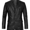 Mens Sleek Black Leather Blazer