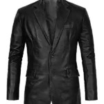 Mens Sleek Black Leather Blazer