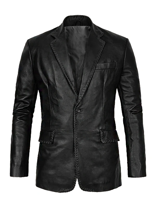 Mens Sleek Black Leather Blazer