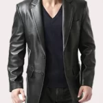 Casual Black Leather Two Button Blazer Mens