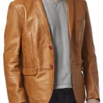 Mens Tan Brown Leather Blazer