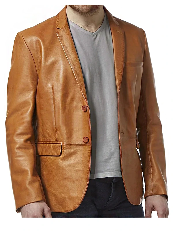 Mens Tan Brown Leather Blazer