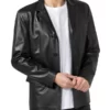 Mens Three Button Leather Black Blazer