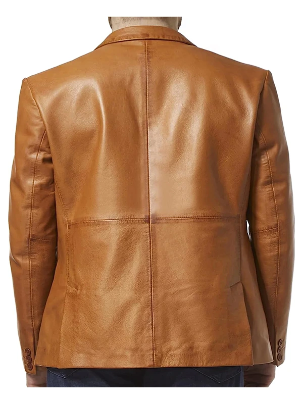 Tan Brown Leather Blazer for Mens