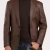 Casual Brown Leather Blazer Mens