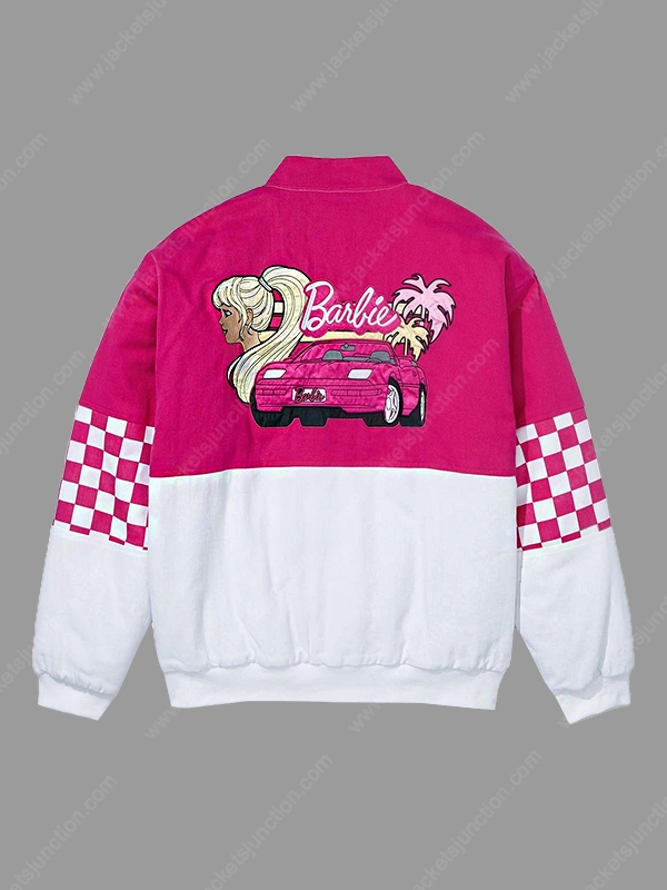 Barbie Checkered Pink and White Racing Bomber Jacket