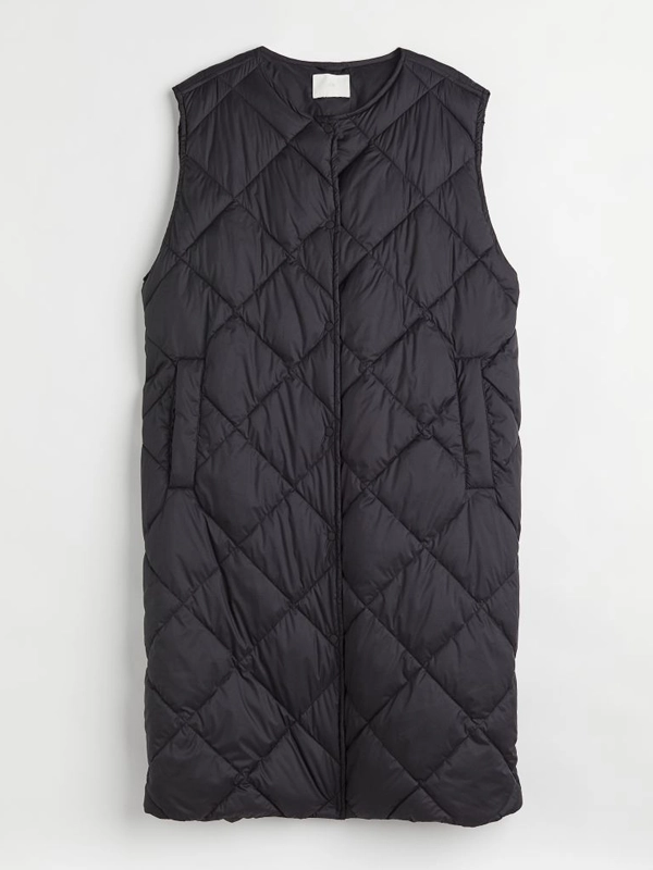 Michelle Buteau Black Quilted Long Vest