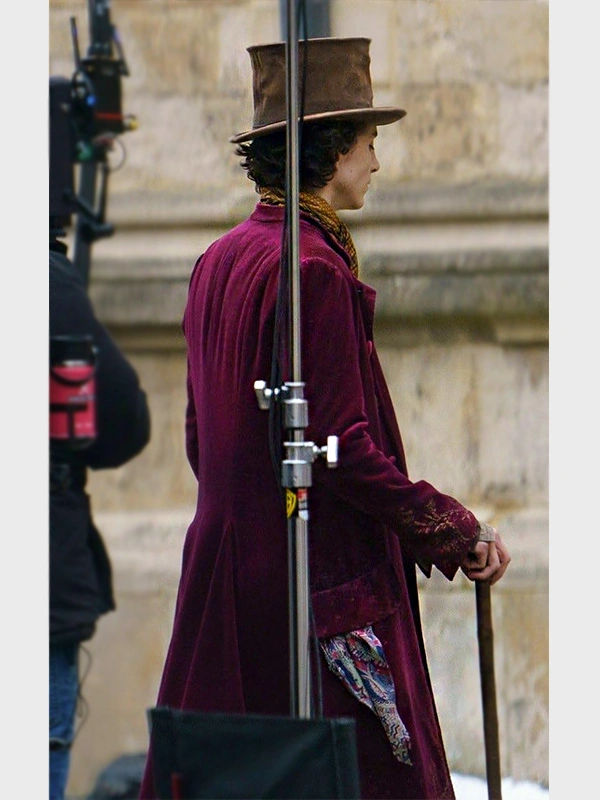 Wonka Timothée Chalamet Maroon Velvet Coat