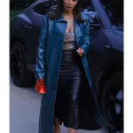 Kim Kardashian Blue Leather Coat