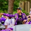 Kim Mulkey Purple Sequin Tiger Print Blazer