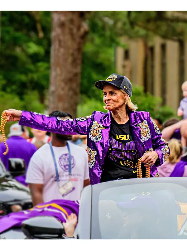 Kim Mulkey Purple Sequin Tiger Print Blazer