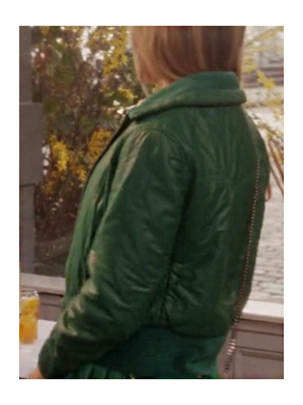 Sarah Jessica Parker Green Leather Bomber Jacket