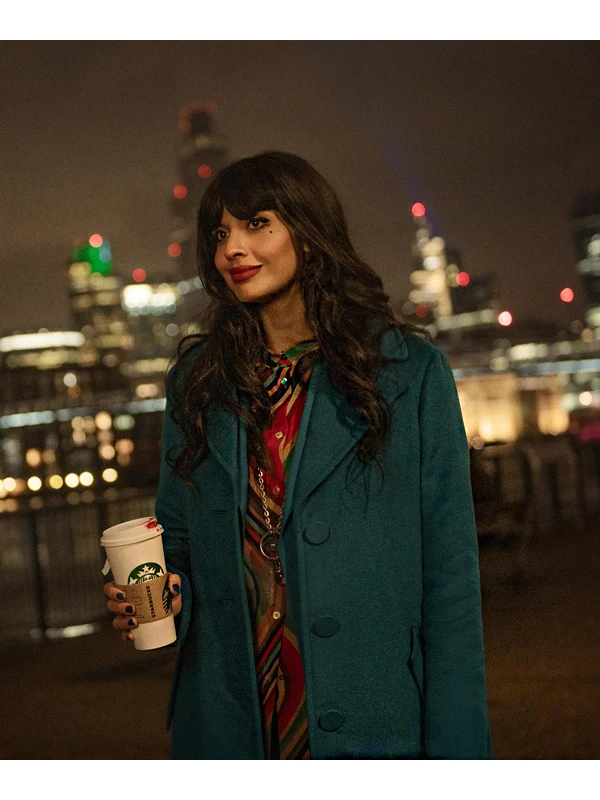 Love at First Sight Jameela Jamil Green Coat