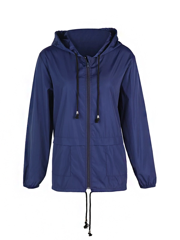 Navy Blue Packable Rain Jacket for Womens