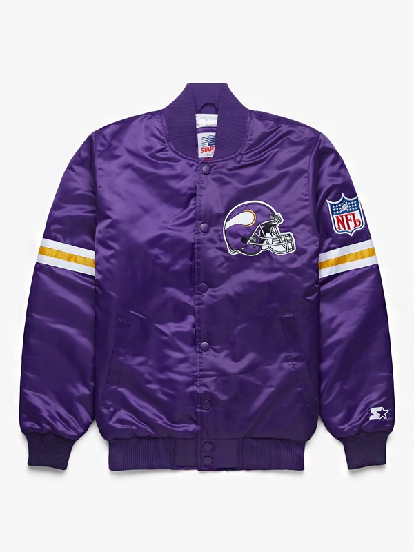 Minnesota Vikings Leather Varsity Bomber Jacket Size Large NFL 